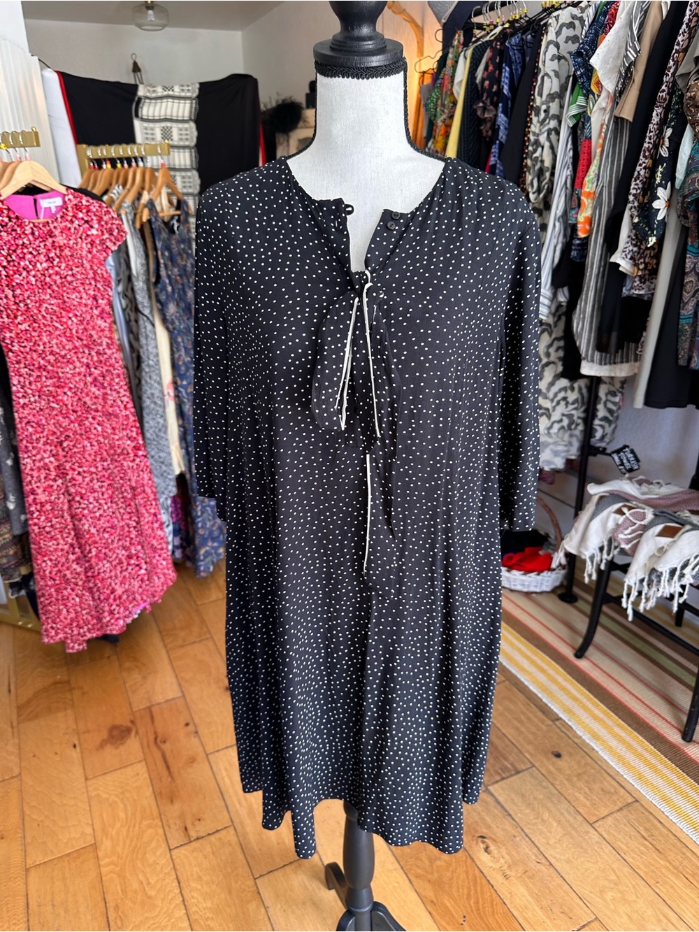 Zara Basic Polka Dot Tie-Neck Midi Dress